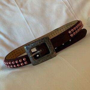 Vintage Metallic Pink Beaded Leather Belt